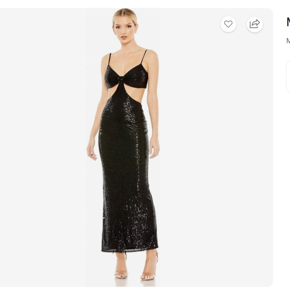 Mac Duggal Sequin Cutout Black Sequined Dress/Gown Size 0 NWT Formal-Party-Prom